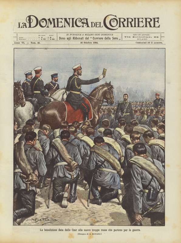La benedizione data dallo Zar alle nuove truppe russe che partono per la guerra da Achille Beltrame