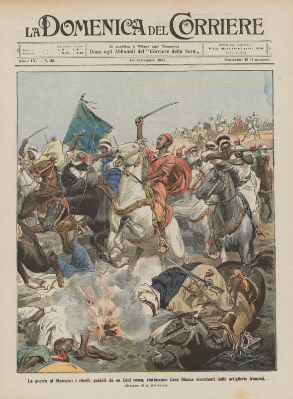 La guerra al Marocco, i ribelli, guidati da un Caid rosso, riattaccano Casa Blanca e vengono sterminati da Achille Beltrame
