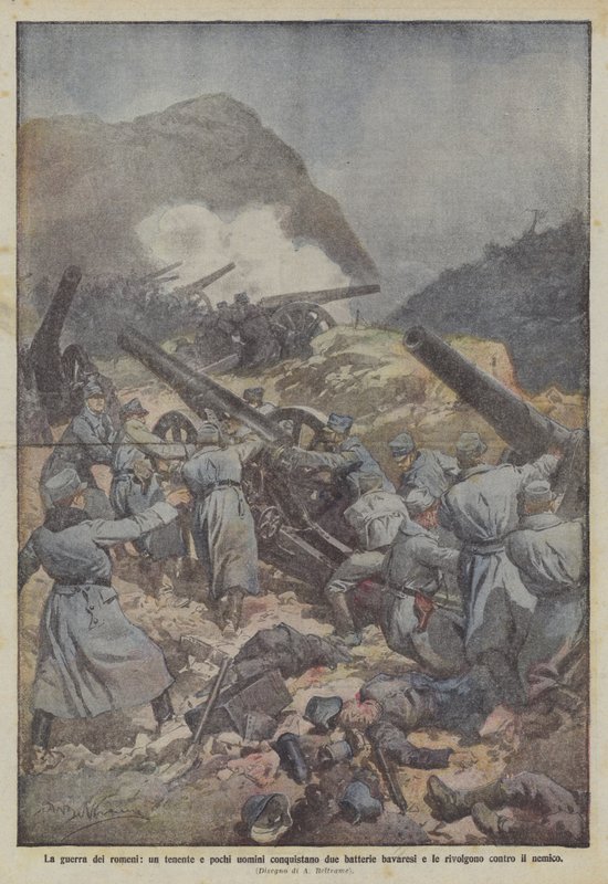 La guerra dei romeni, un tenente e pochi uomini conquistano due batterie bavaresi e le rivolgono contro il nemico da Achille Beltrame