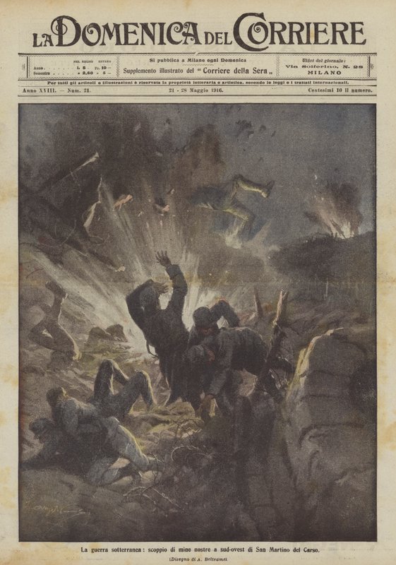 La guerra sotterranea, scoppio di mine nostre a sud-ovest di San Martino del Carso da Achille Beltrame