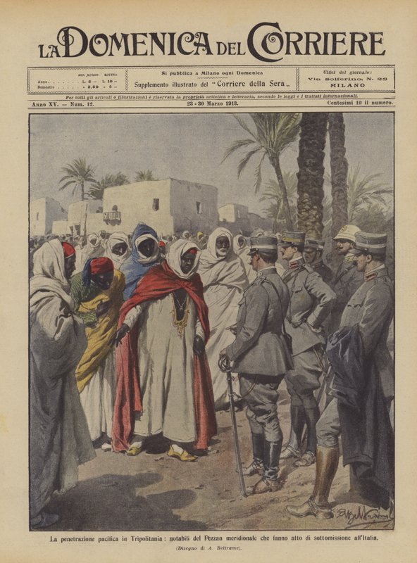La penetrazione pacifica in Tripolitania, notabili del Fezzan meridionale che fanno atto da Achille Beltrame