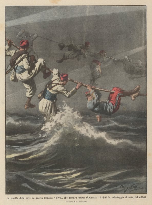 La perdita della nave da guerra francese Nive che portava truppe al Marocco da Achille Beltrame