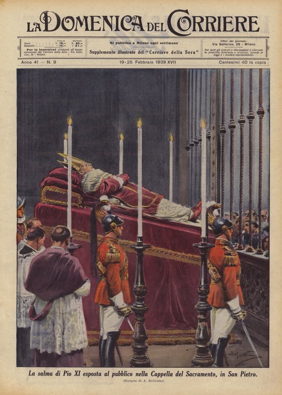 La salma di Pio XI esposta al pubblico nella Cappella del Sacramento, in San Pietro da Achille Beltrame