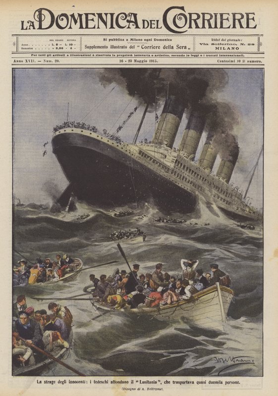 La strage degli innocenti, i tedeschi affondano il Lusitania, che trasportava quasi duemila persone da Achille Beltrame