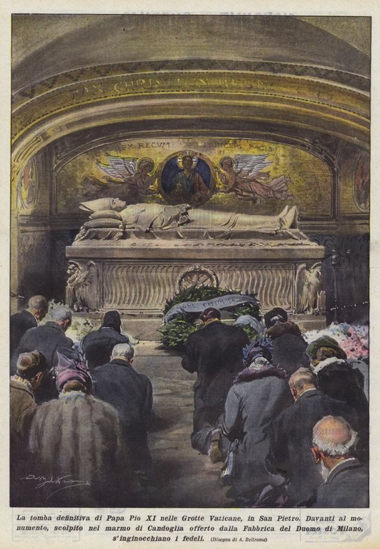 La tomba definitiva di Papa Pio XI nelle Grotte Vaticane, in San Pietro da Achille Beltrame