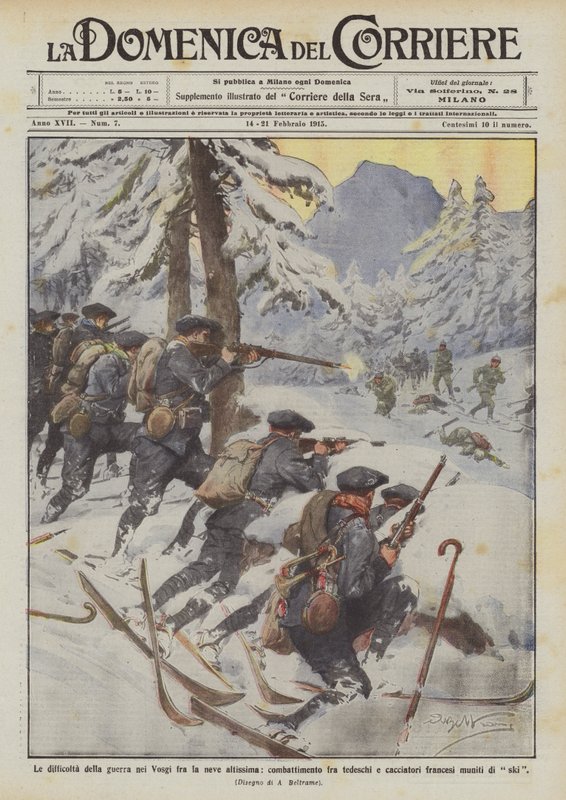 Difficoltà della guerra nei Vosgi fra la neve altissima, combattimento fra tedeschi da Achille Beltrame