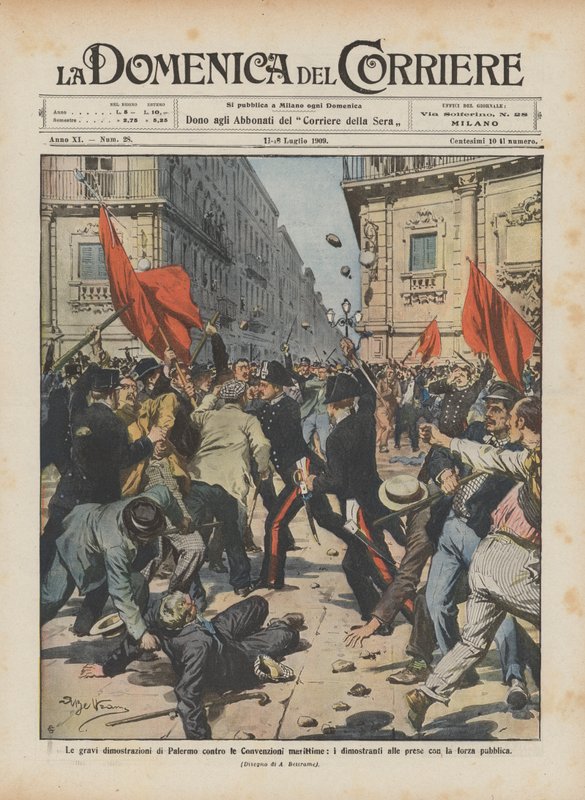 Le gravi dimostrazioni di Palermo contro le Convenzioni marittime, i dimostranti alle prese con la forza pubblica da Achille Beltrame