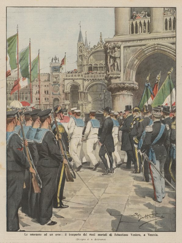 Le onoranze a un eroe, il trasporto dei resti mortali di Sebastiano Veniero a Venezia da Achille Beltrame