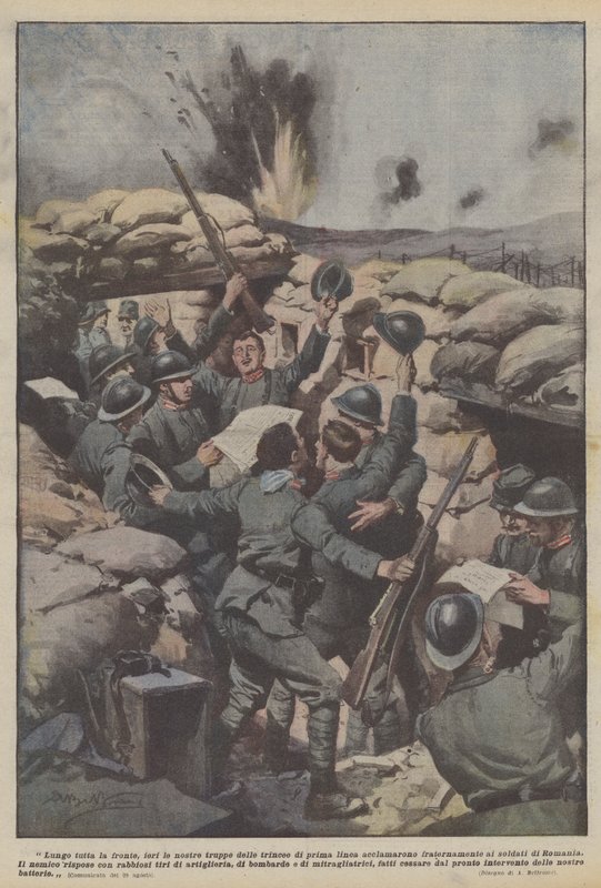 Lungo tutta la fronte, ieri le nostre truppe delle trincee di prima linea acclamarono da Achille Beltrame