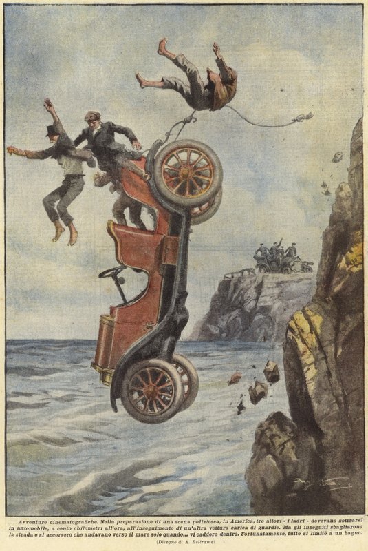 Persone che cadono mentre la loro auto lascia un sentiero costiero da Achille Beltrame