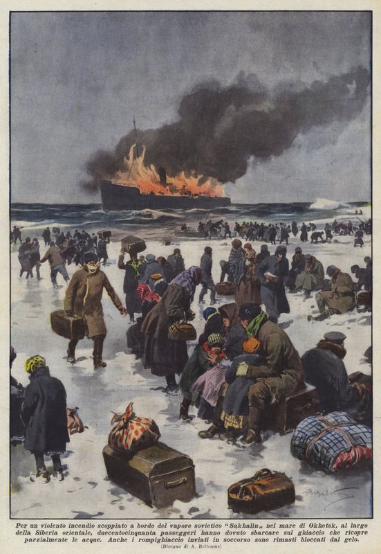 Per un violento incendio scoppiato a bordo del vapore sovietico Sakhalin nel mare di Okhotsk da Achille Beltrame