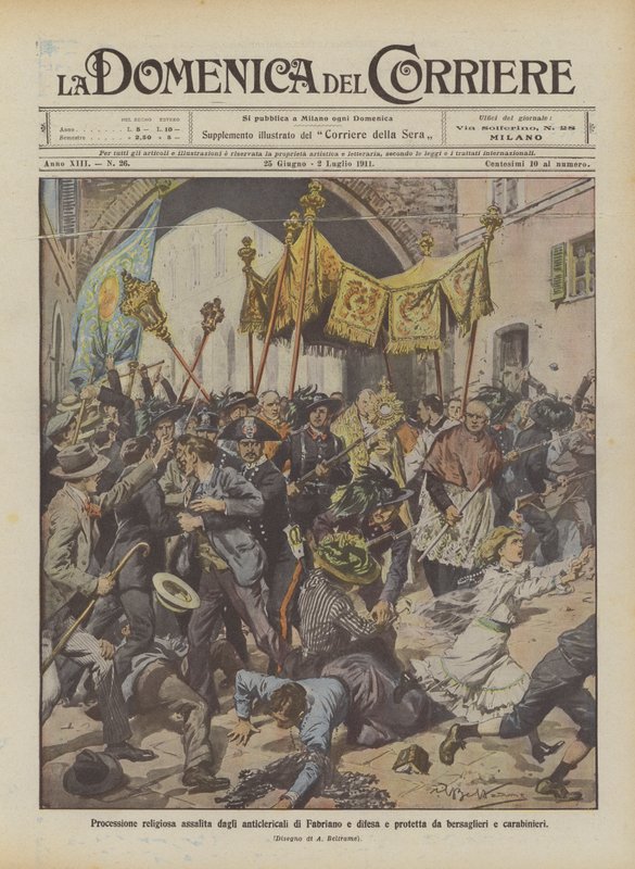 Processione religiosa assalita dagli anticlericali di Fabriano e difesa e protetta da bersaglieri e carabinieri da Achille Beltrame