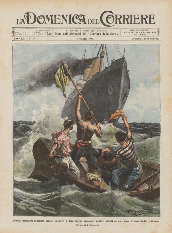 Quattro naufraghi spagnoli perduti in mare e, dopo lunghe sofferenze, scorti e salvati da Achille Beltrame