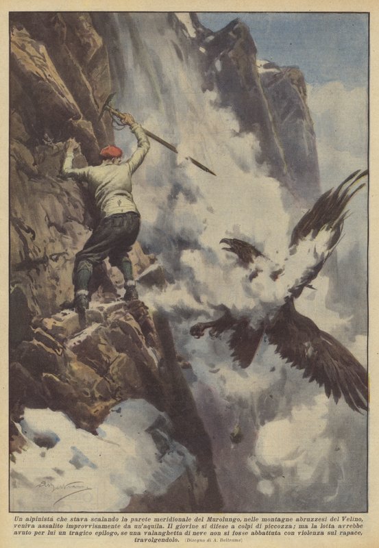 Un alpinista che stava scalando la parete meridionale del Murolungo, nelle montagne abruzzesi da Achille Beltrame