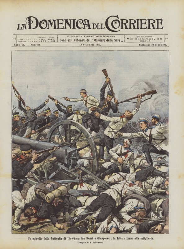 Un episodio della battaglia di Liao-Yang fra Russi e Giapponesi, la lotta attorno alle artiglierie da Achille Beltrame