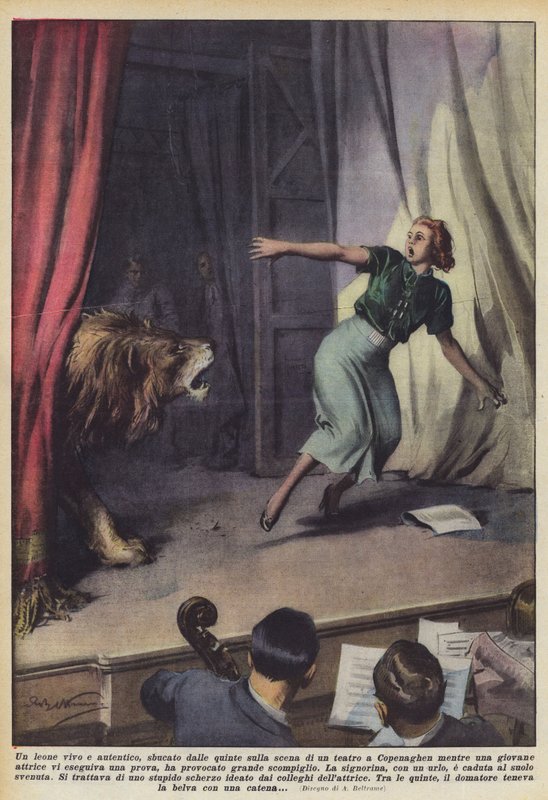 Un leone vivo e autentico, sbucato dalle quinte sulla scena di un teatro a Copenaghen da Achille Beltrame