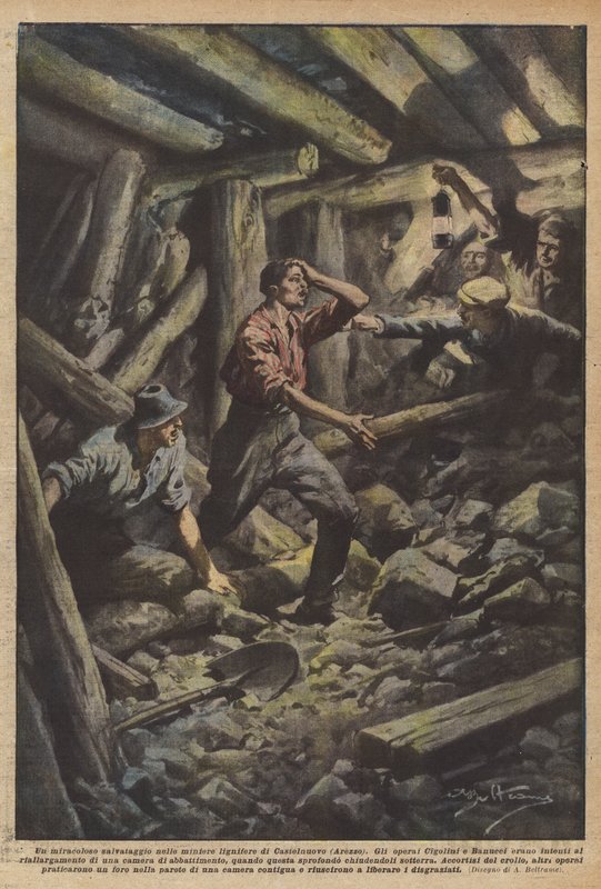 Un miracoloso salvataggio nelle miniere lignifere di Castelnuovo (Arezzo) da Achille Beltrame