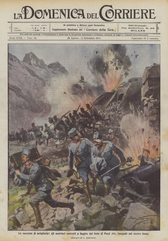 Un successo di artiglieria, gli austriaci costretti a fuggire dal forte di Pozzi Alti, inseguiti dal nostro fuoco da Achille Beltrame