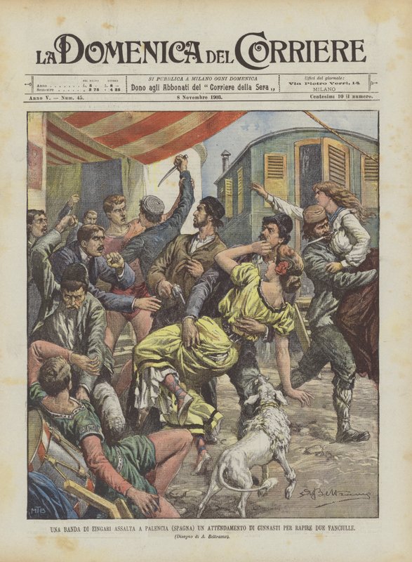 Una banda di zingari assalta a Palencia (Spagna) un attendamento di ginnasti per rapire due fanciulle da Achille Beltrame