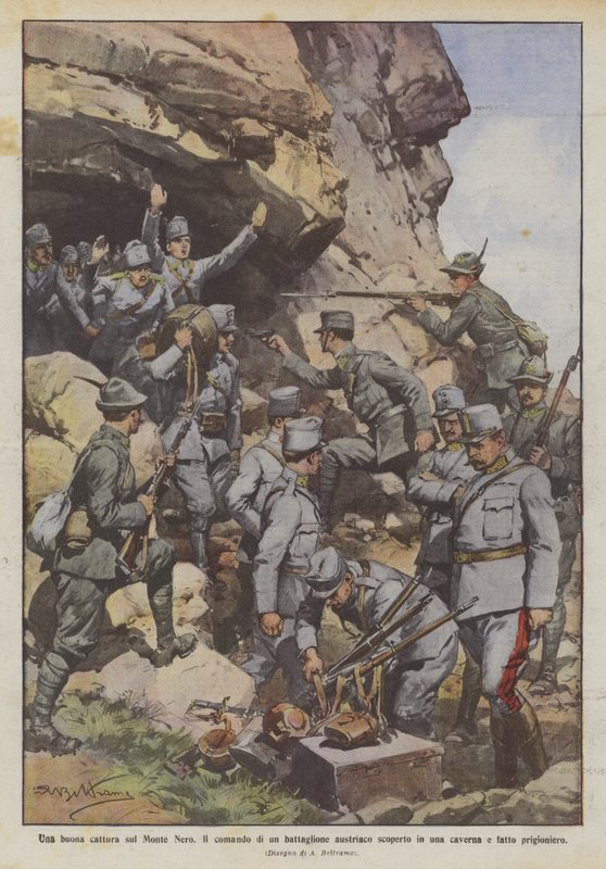 Una buona cattura sul Monte Nero, il comando di un battaglione austriaco scoperto in una caverna da Achille Beltrame