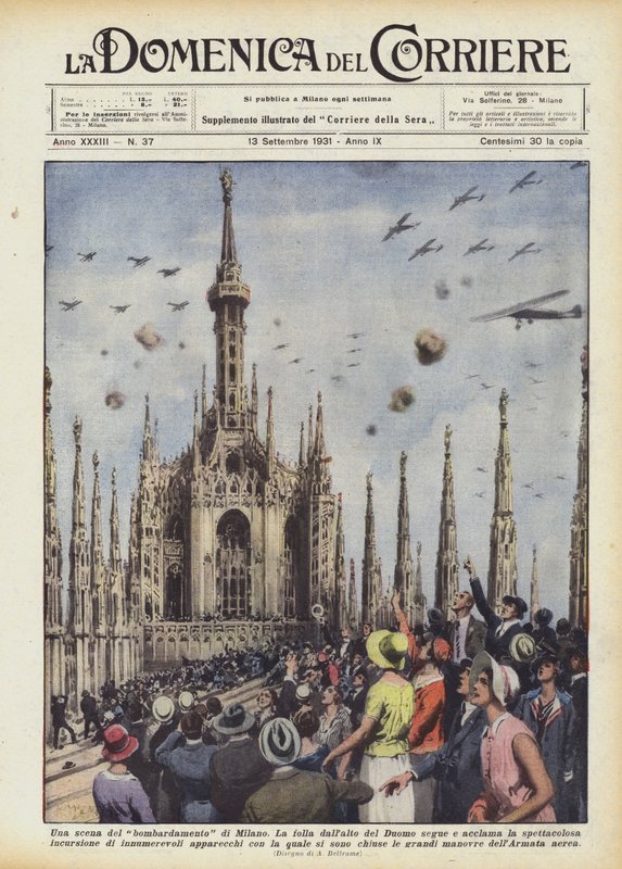 Una scena del bombardamento di Milano da Achille Beltrame