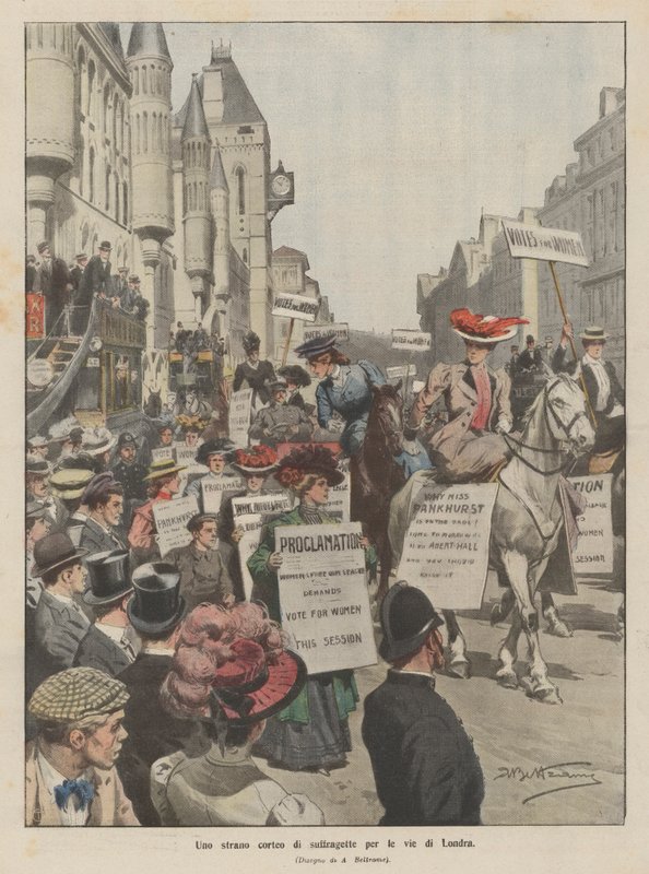 Uno strano corteo di suffragette per le vie di Londra da Achille Beltrame