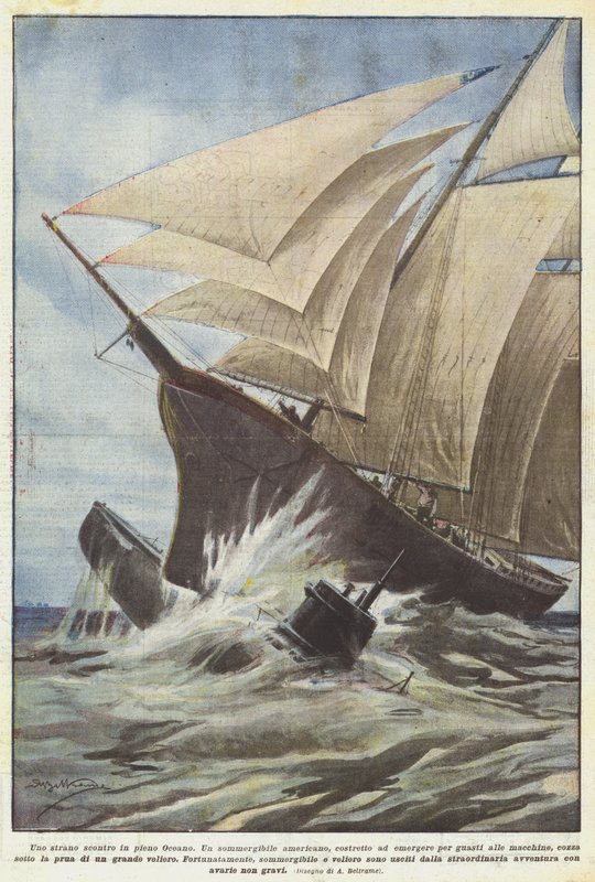 Uno strano scontro in pieno Oceano da Achille Beltrame