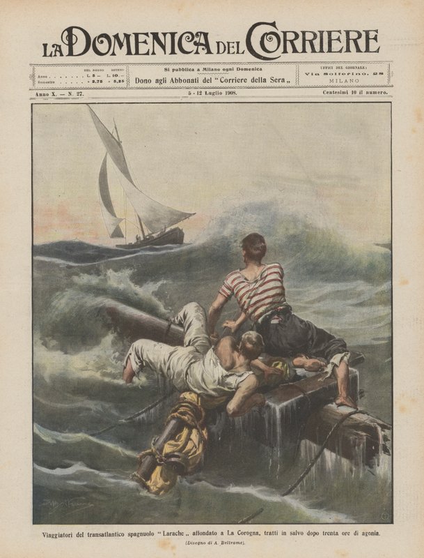 Viaggiatori del transatlantico spagnolo Larache affondato a La Corogna, tratti in salvo dopo trenta ore di agonia da Achille Beltrame
