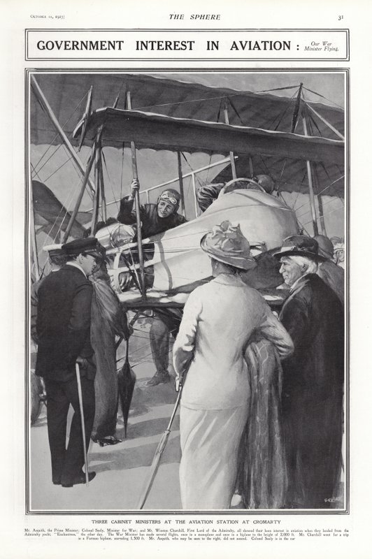 Colonnello J A B Seely, Segretario di Stato per la Guerra, pilotando un aereo, Cromarty Aviation Station, Scozia, 1913 da Addison Thomas Millar