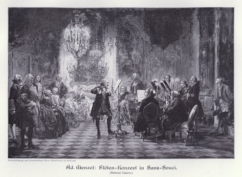 Concerto di flauto nel Palazzo di Sanssouci, Potsdam, Prussia da Adolph Friedrich Erdmann von (after) Menzel
