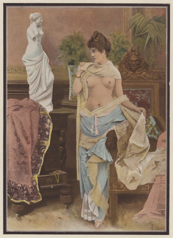 Donna che si confronta con una statua di Venere di Milo da Adolphe Frederic Lejeune