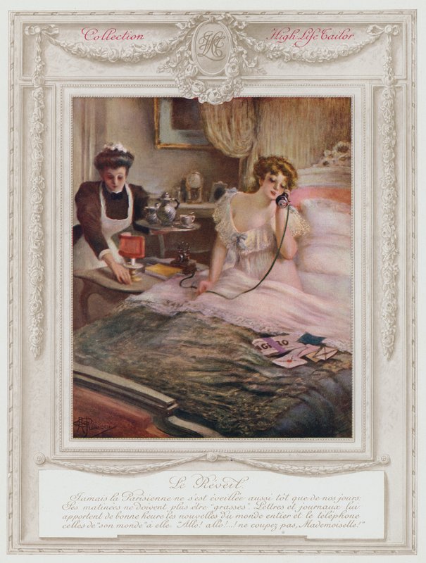 Belle Époque Parigi, signora alla moda che si sveglia da Albert Guillaume