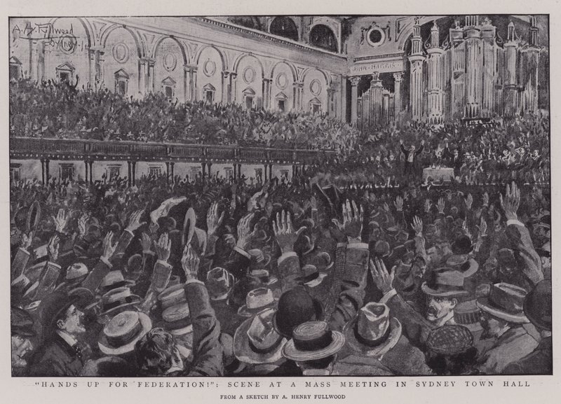 Mani in alto per la Federazione!, Scena a un incontro di massa nella Sydney Town Hall da Albert Henry Fullwood