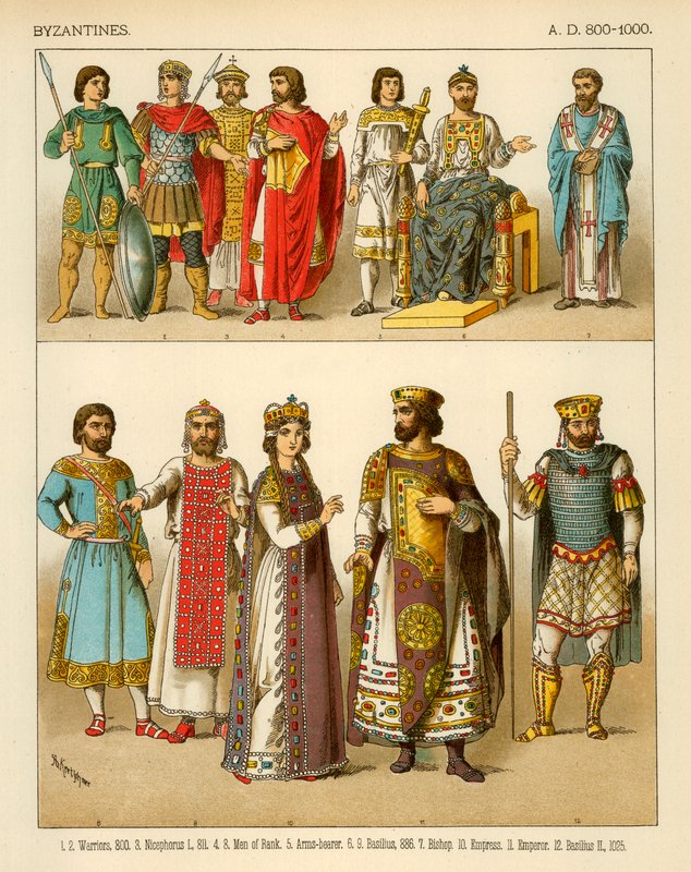 Costume bizantino 800-1000 d.C. da Albert Kretschmer