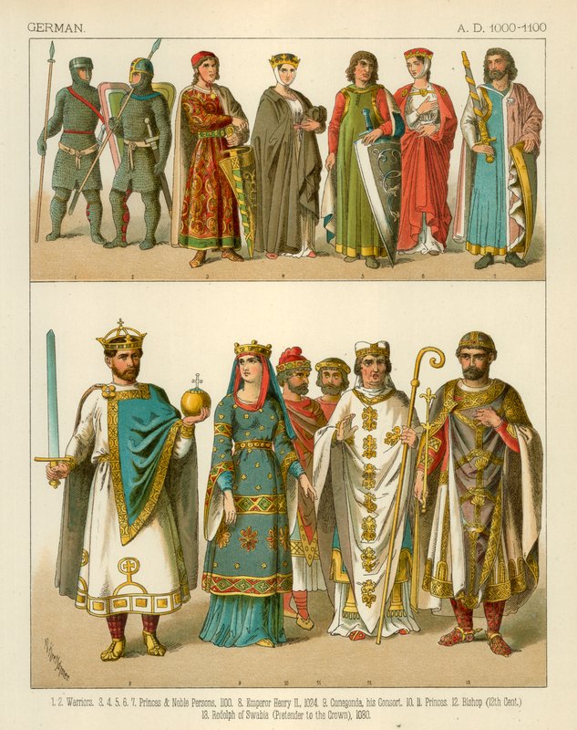 Costume tedesco 1000-1100 d.C. da Albert Kretschmer