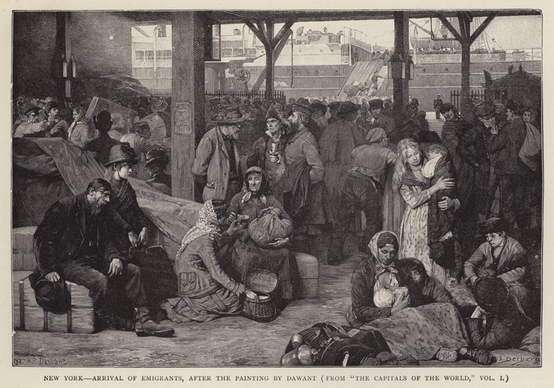 New York - Arrivo degli emigranti (litografia) da Albert Pierre Dawant