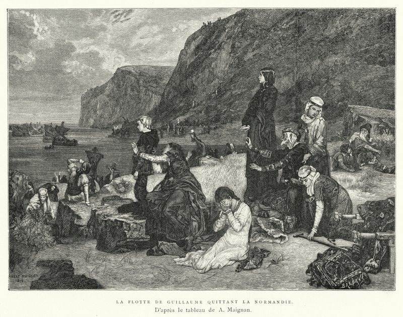 La flotta di Guglielmo lascia la Normandia da Albert Pierre René (after) Maignan