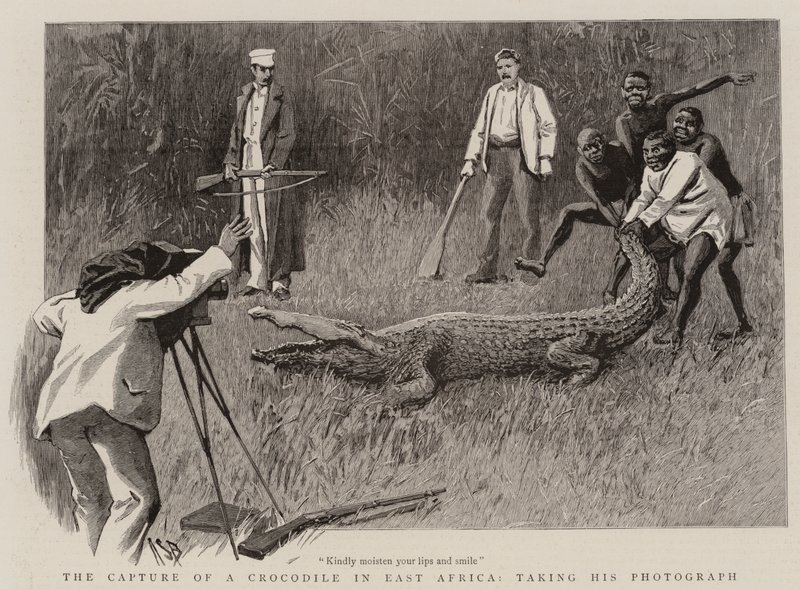 La Cattura di un Coccodrillo in Africa Orientale, scattando la sua Fotografia da Alexander Stuart Boyd