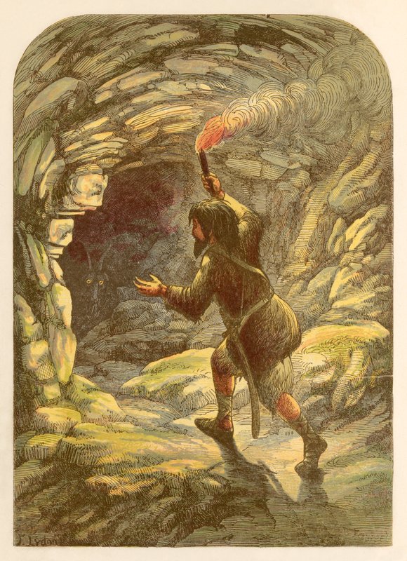 Robinson Crusoe spaventato da una capra in una grotta da Alexander Francis Lydon
