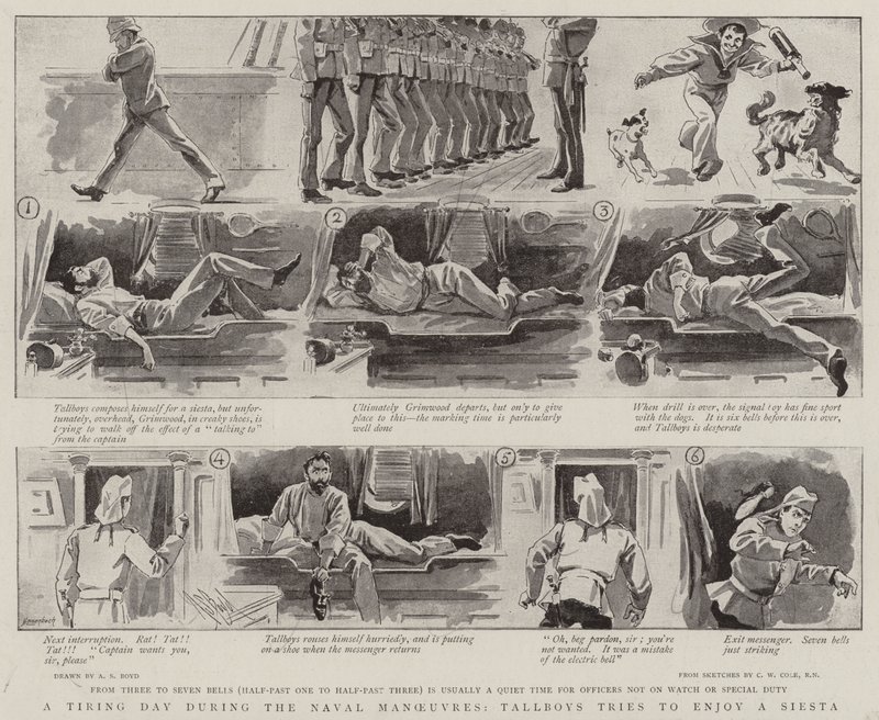 Una giornata stancante durante le manovre navali, Tallboys cerca di godersi una siesta da Alexander Stuart Boyd