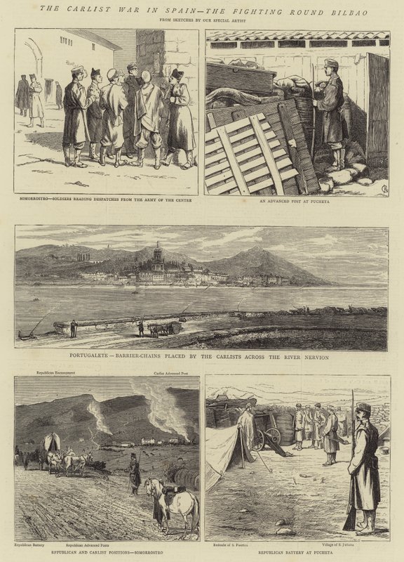 La guerra carlista in Spagna, i combattimenti intorno a Bilbao da Alfred Chantrey Corbould