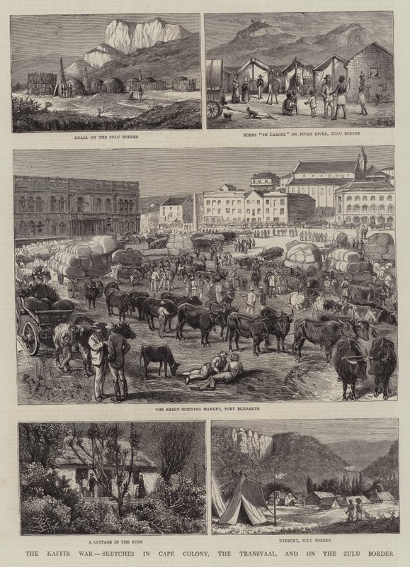 La guerra dei Kaffir, schizzi nella Colonia del Capo, nel Transvaal e al confine Zulu da Alfred Chantrey Corbould