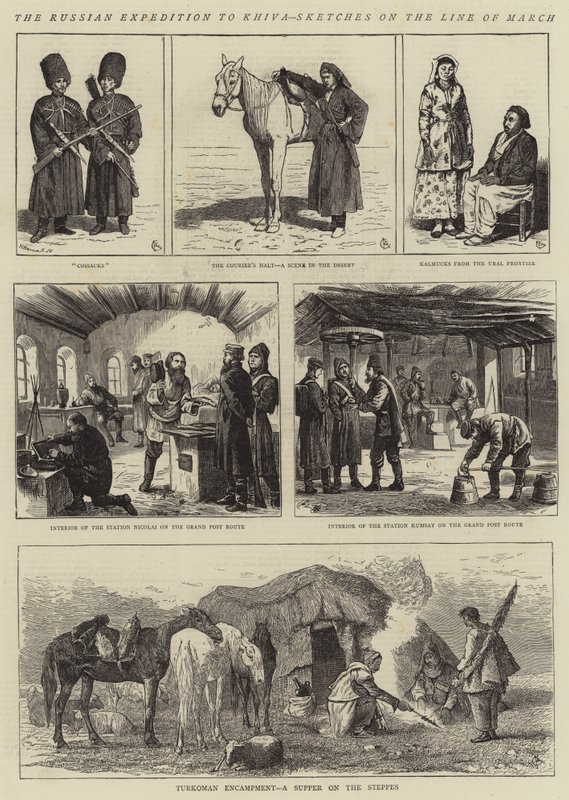La spedizione russa a Khiva, schizzi sulla linea di marcia da Alfred Chantrey Corbould