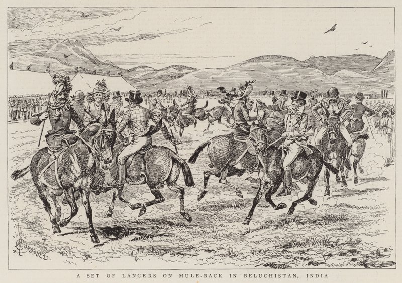 Un gruppo di lancieri a dorso di mulo in Belucistan, India da Alfred Chantrey Corbould