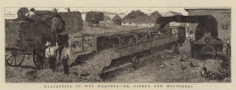 Raccolta in tempo piovoso, le nuove macchine di Mr Gibbs da Alfred Chantrey Corbould
