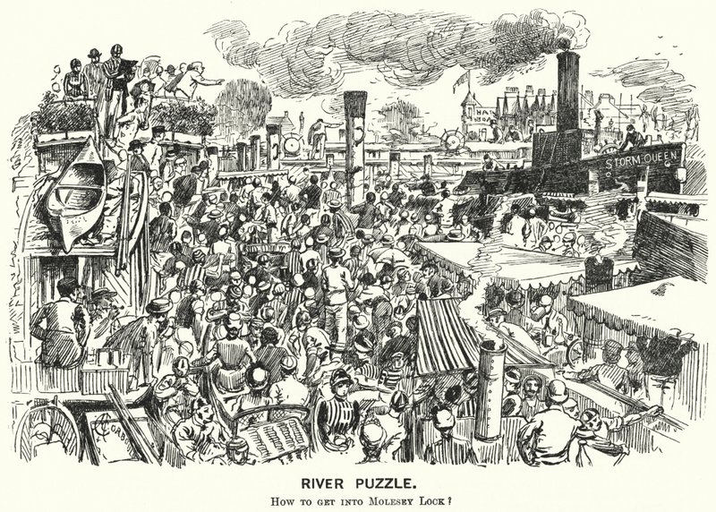 Cartone animato di Punch: Congestione sul fiume Tamigi a Molesey Lock, Surrey (incisione) da Alfred Chantrey Corbould