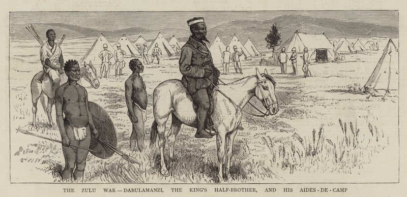 La guerra Zulu, Dabulamanzi, il fratellastro del re, e i suoi aiutanti di campo da Alfred Chantrey Corbould