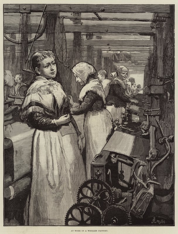 Al lavoro in una fabbrica di lana da Alfred Edward Emslie