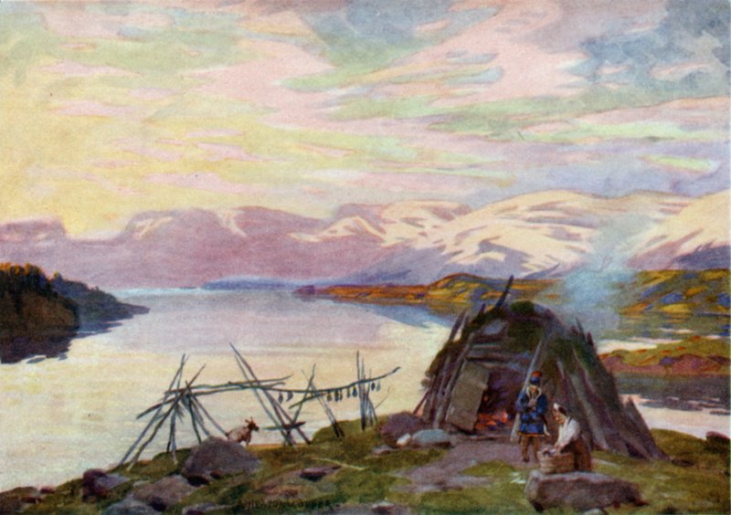 Una capanna lappone sul lago Torne Trask, mezzanotte da Alfred Heaton Cooper