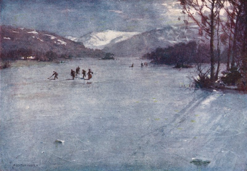 Distretto dei Laghi: Vicino al traghetto, Windermere, pattinaggio al chiaro di luna da Alfred Heaton Cooper